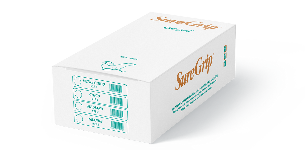 Guantes Latex Sin Polvo Suregrip 100 piezas por Caja - Uniseal