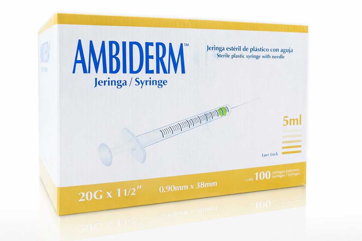 JERINGA 5ML DESECHABLE LUER LOCK (20G X 38 MM)- AMBIDERM 1 PIEZA