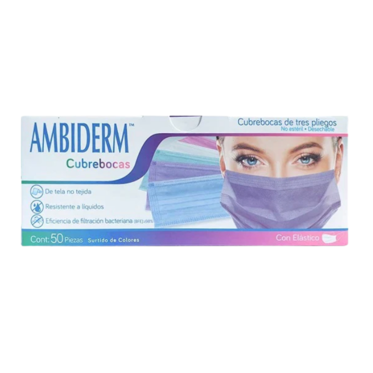 Cubrebocas Colores Surtidos Ambiderm - Caja con 50 Piezas