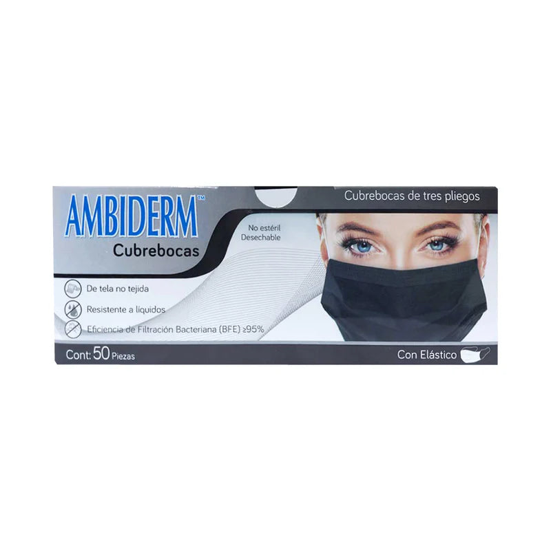 CUBREBOCAS NEGROS AMBIDERM CON 50 PIEZAS