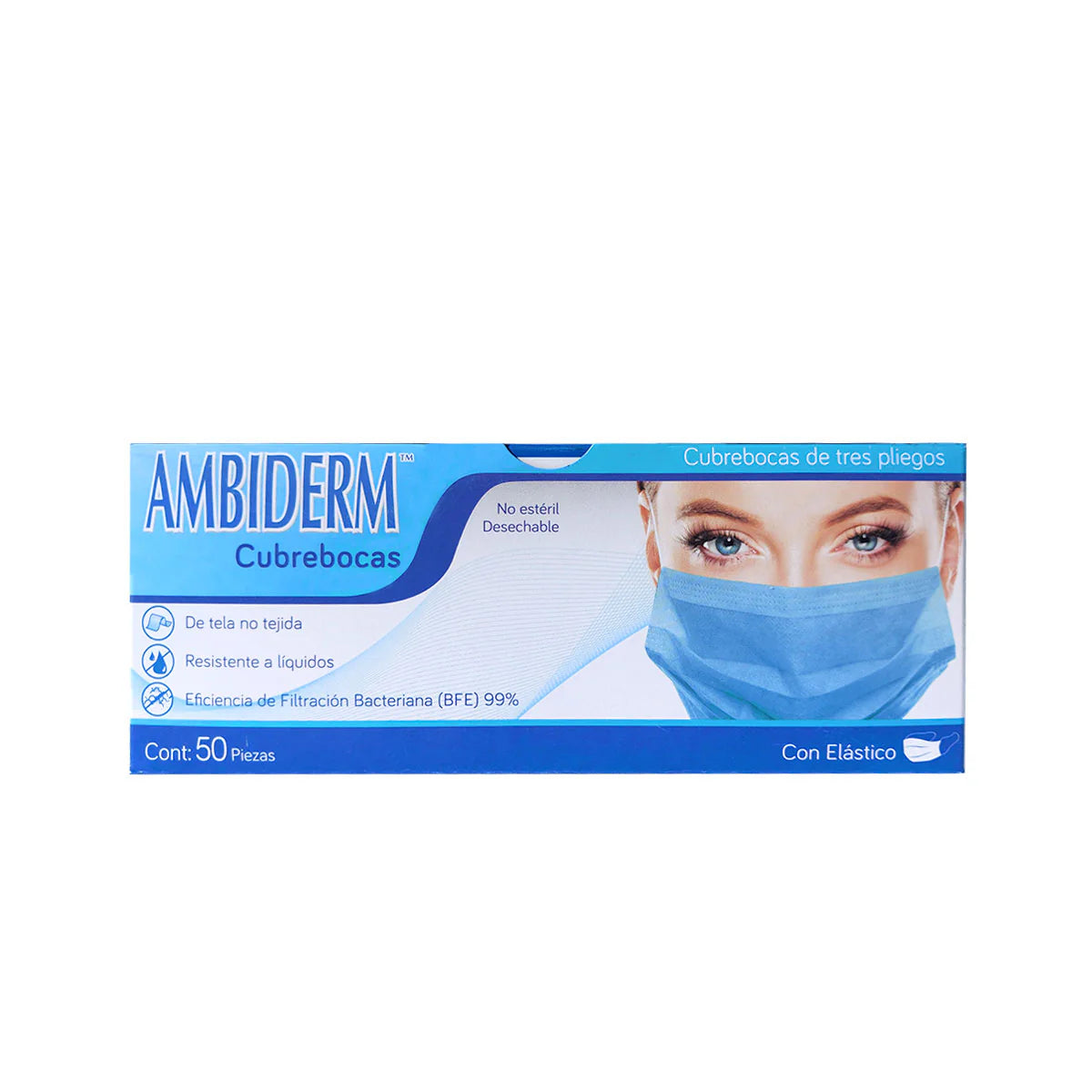 Cubrebocas Azul Ambiderm Con 50 piezas