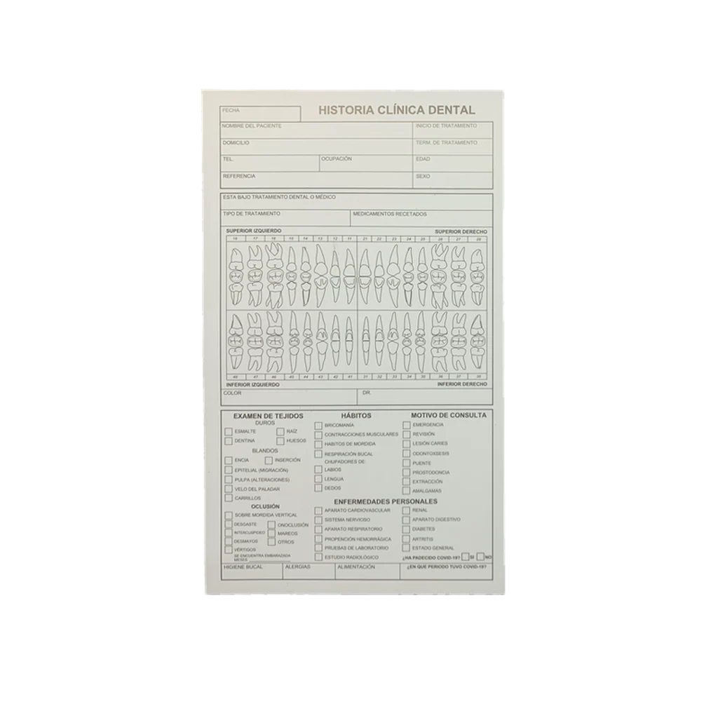 HISTORIAL CLÍNICA DENTAL PAQUETE CON 50 HOJAS - BAKEL