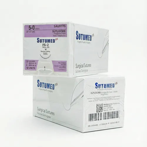 SUTURA SUTUMED SINTETICA ABSORBIBLE 5-0 CIRCULO CORTANTE 3/8 CON 12 PIEZAS