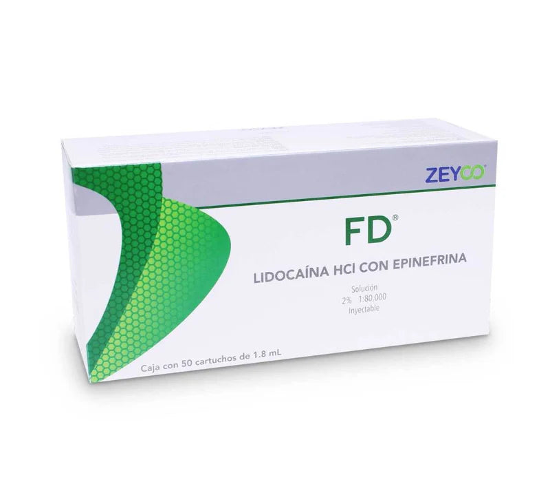 Lidocaína FD 2% Anestesia con 50 Cartuchos de Vidrio - Zeyco